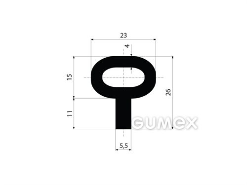 Pryžový profil tvarový s dutinkou, 26x23mm, 60°ShA, NBR, -40°C/+70°C, černý